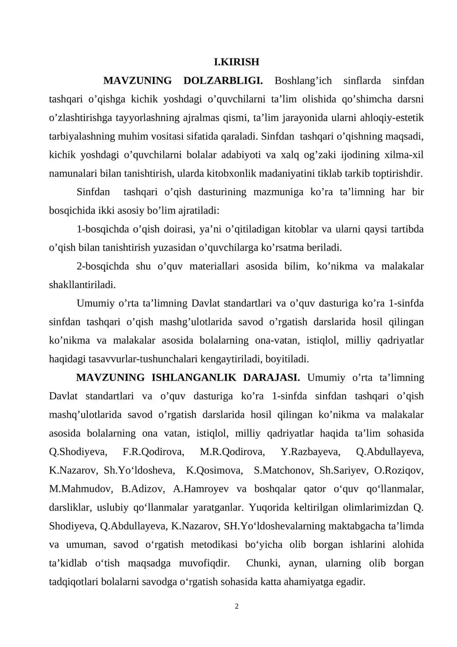 Sinfdan tashqari o’qish sifati va samaradorligini oshirish 2