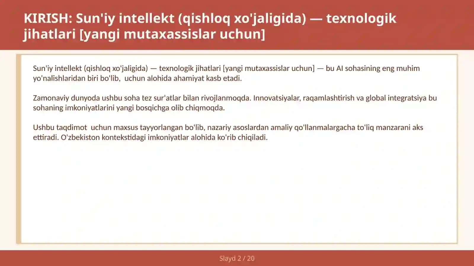 Sun'iy Intellekt (Qishloq XO'jaligida) - Texnologik Jihatlari [Yangi Mutaxassislar Uchun] 2