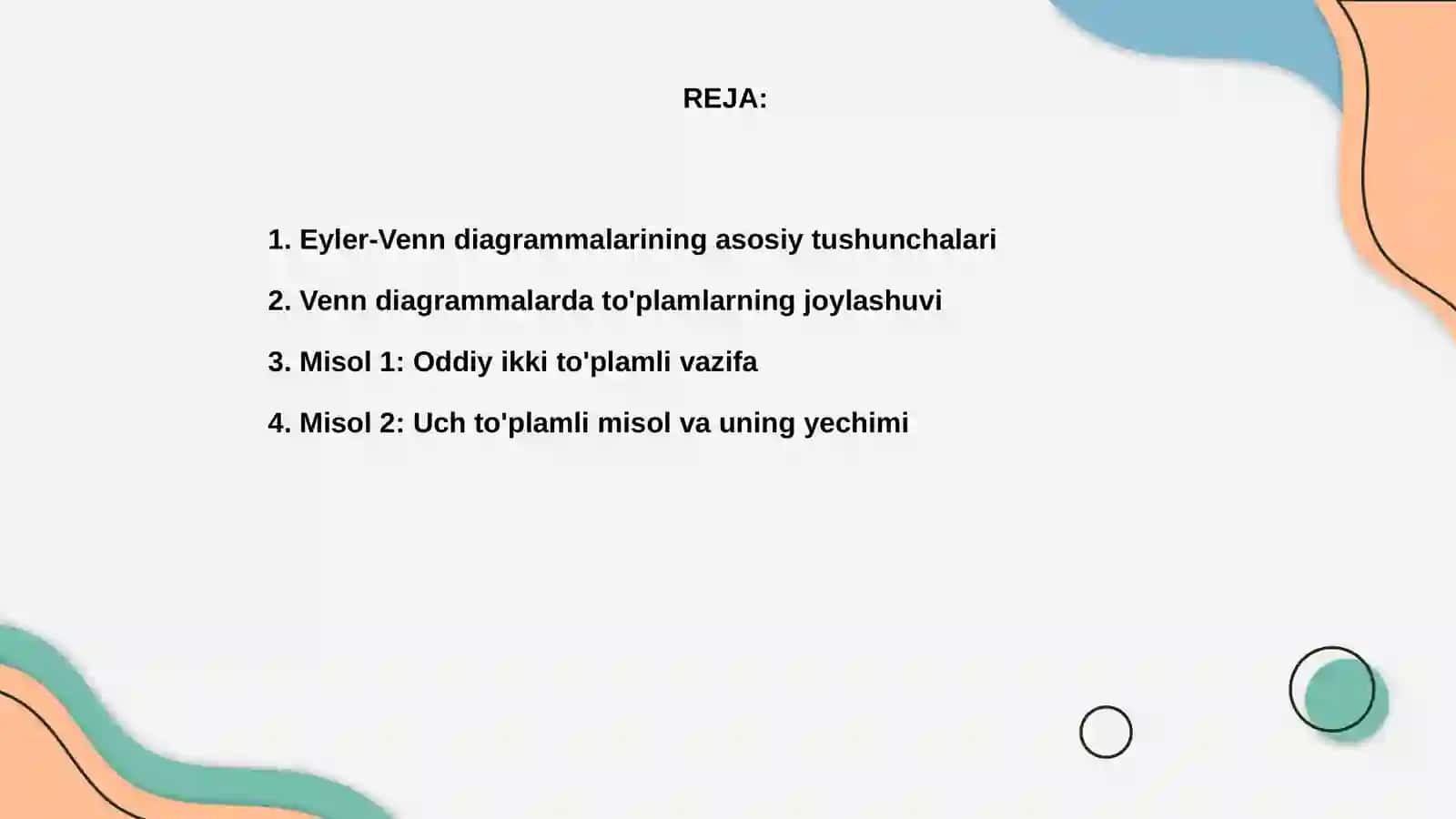Eyler-Venn diagrammalariga doir misol masalalar ishlash 2