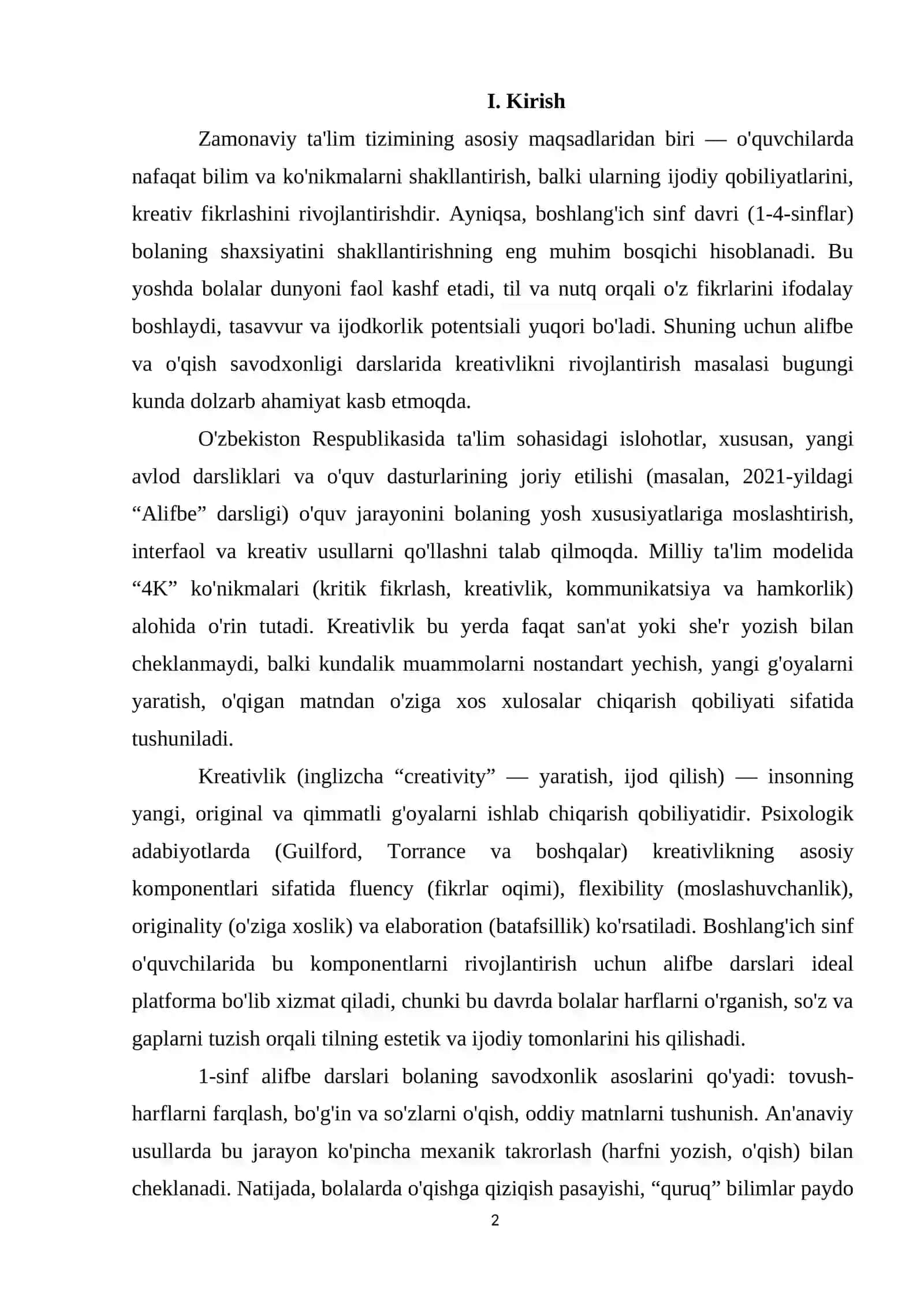 Boshlang'ich sinf alifbe, o'qish savodxonligi darslarida kreativlik (1-4 sinflar misolida) 2