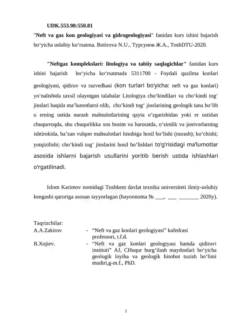 Neftgaz komplekslari: litologiya va tabiiy saqlagichlar 2