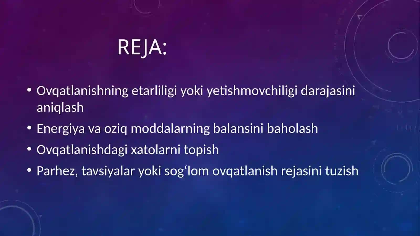 Shaxsiy ovqatlanishning adekvatligini o'rganish va baholash 2