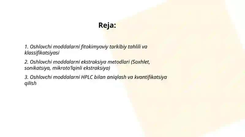 Oshlovchi moddalarni fitokimyoviy taxlili 2