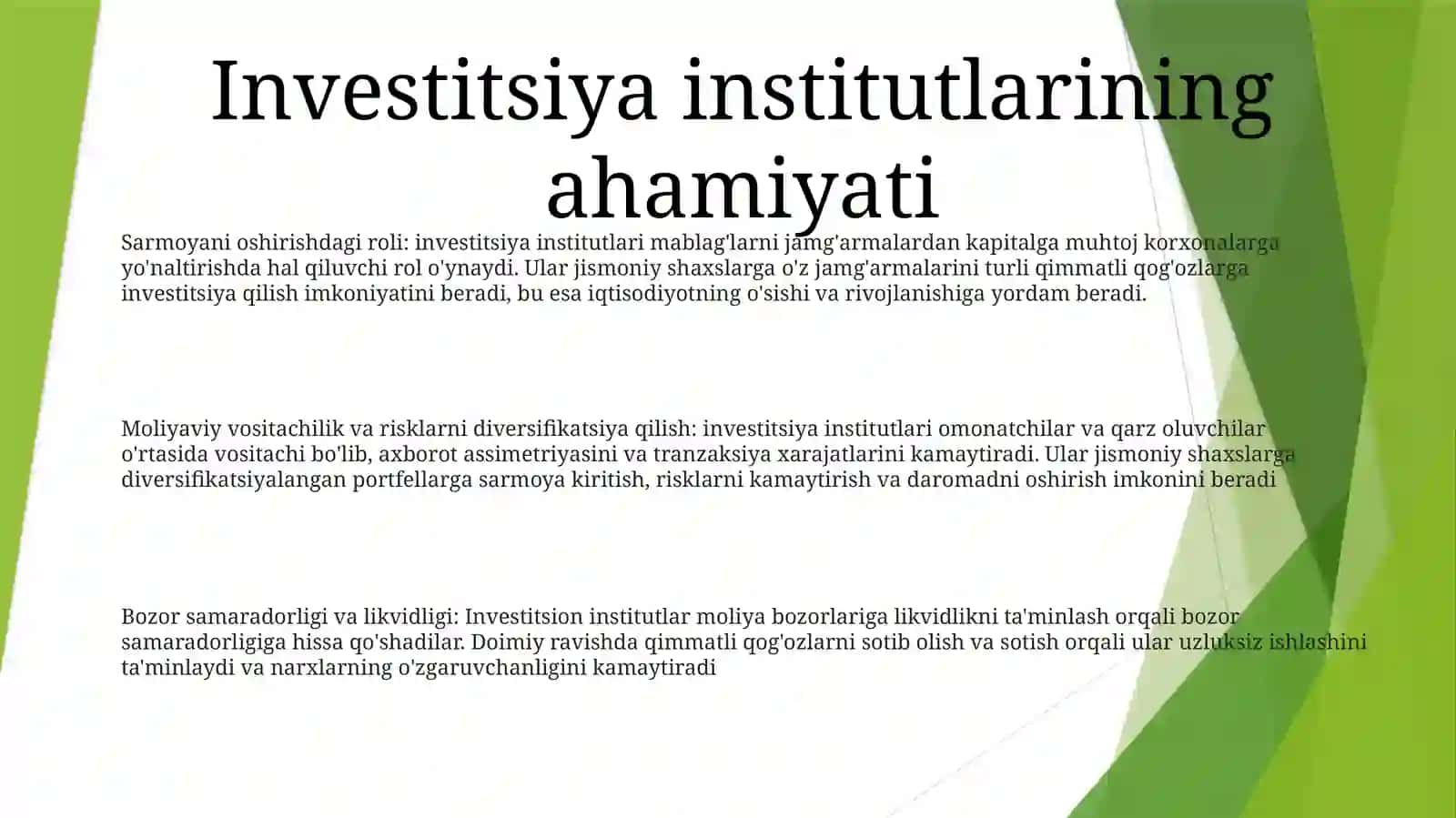 Investitsiya Institutlarining Moliya Bozorlaridagi Faoliyati 2