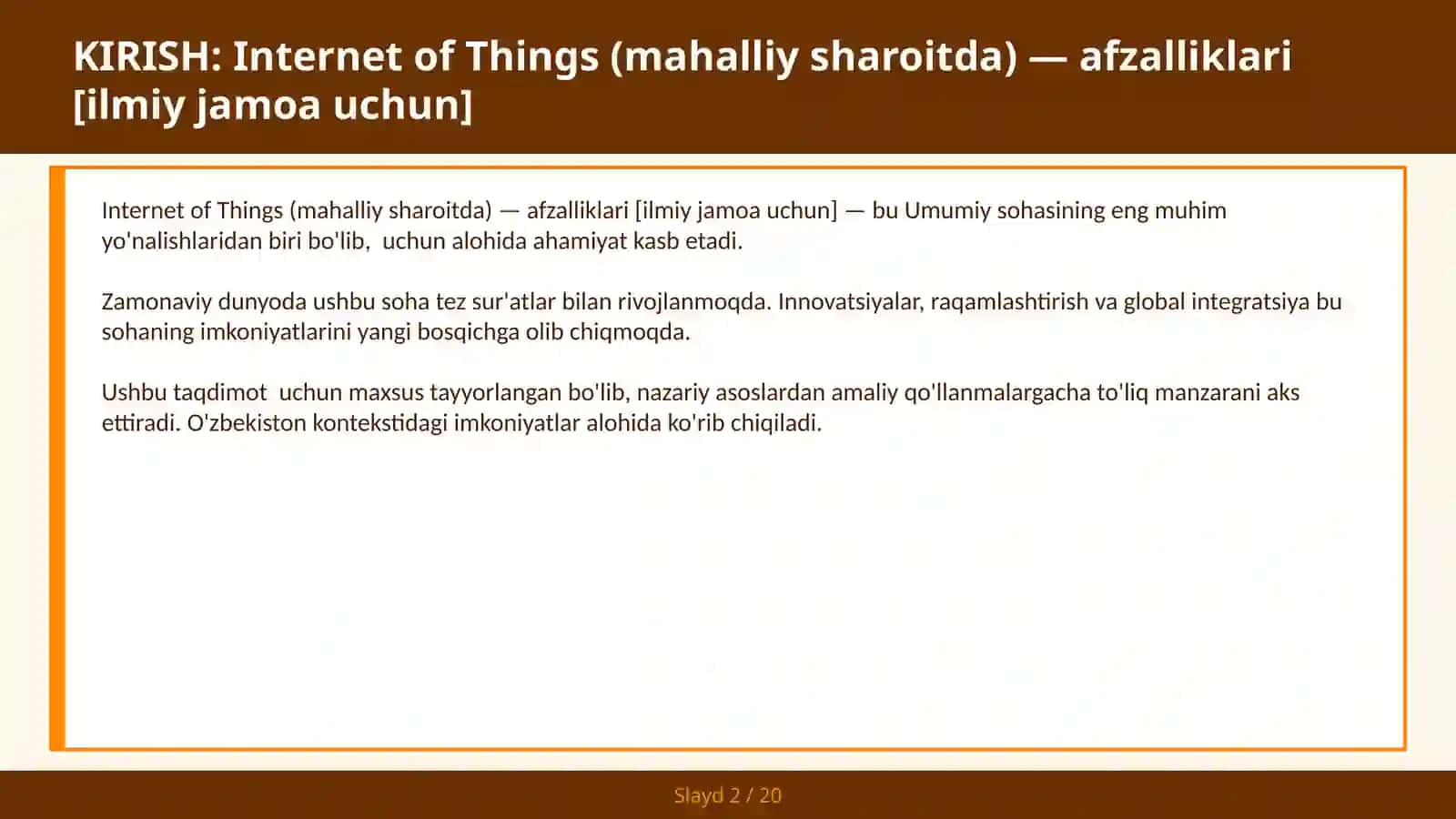 INTERNET OF THINGS (MAHALLIY SHAROITDA) — AFZALLIKLARI [ILMIY JAMOA UCHUN] 2