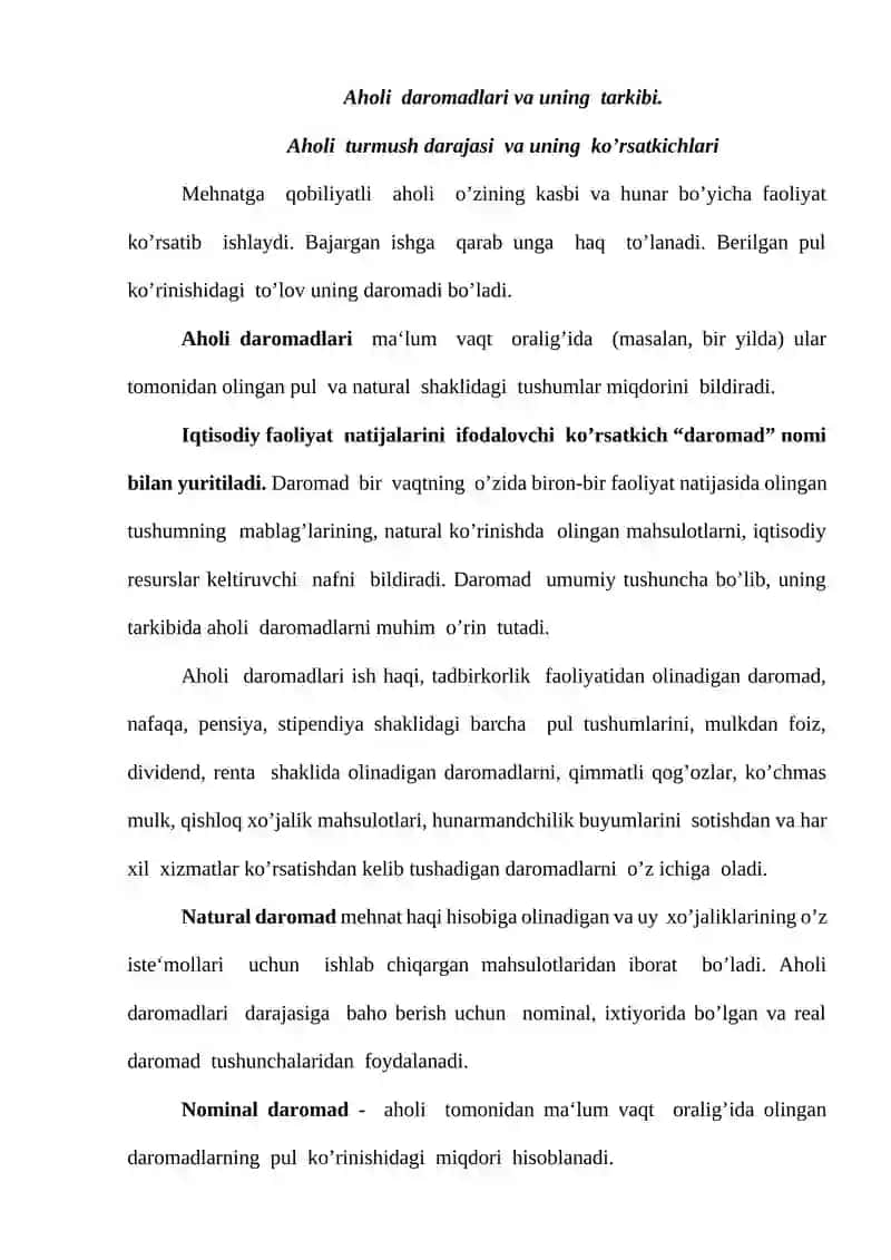 Aholi daromadlari va davlatning ijtimoiy siyosati 2