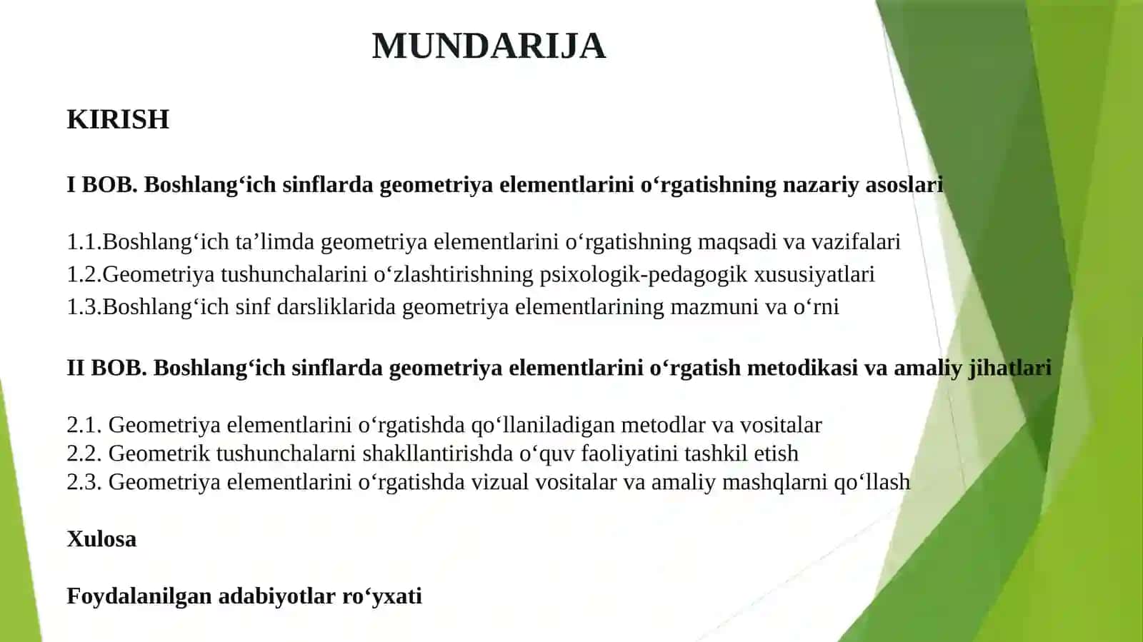 Boshlang‘ich sinflarda matematika o’qitishda geometriya elementlarini o’rgatish metodikasi 2