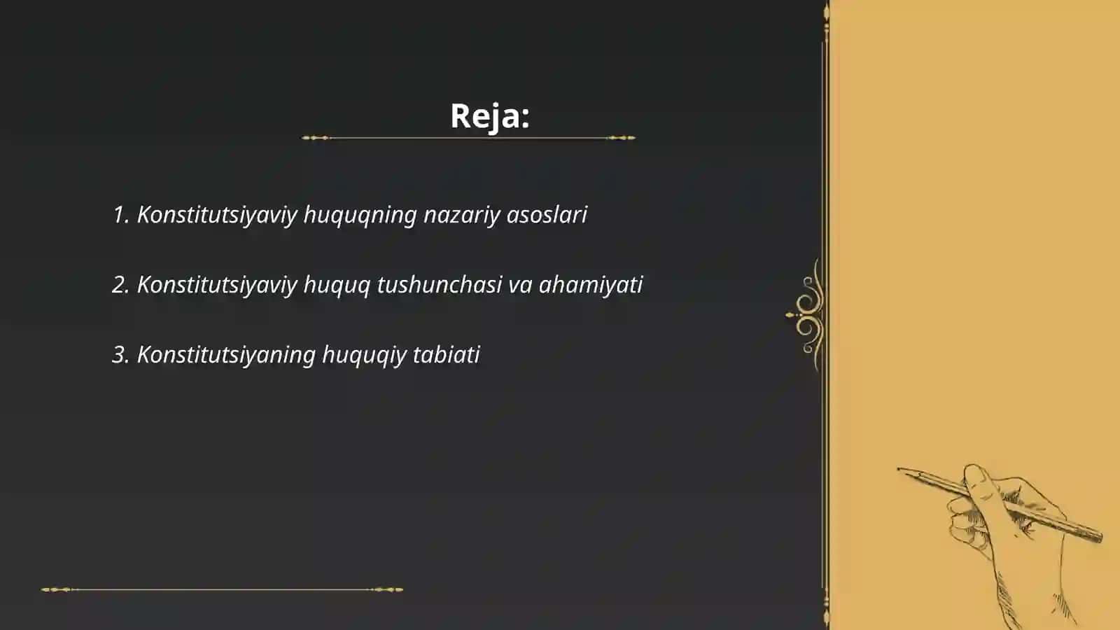 Konstitutsiyaviy huquqqa kirish O‘zbekiston Respublikasi Konstitutsiyasining nazariy asoslari, tarixi va rivojlanishi 2