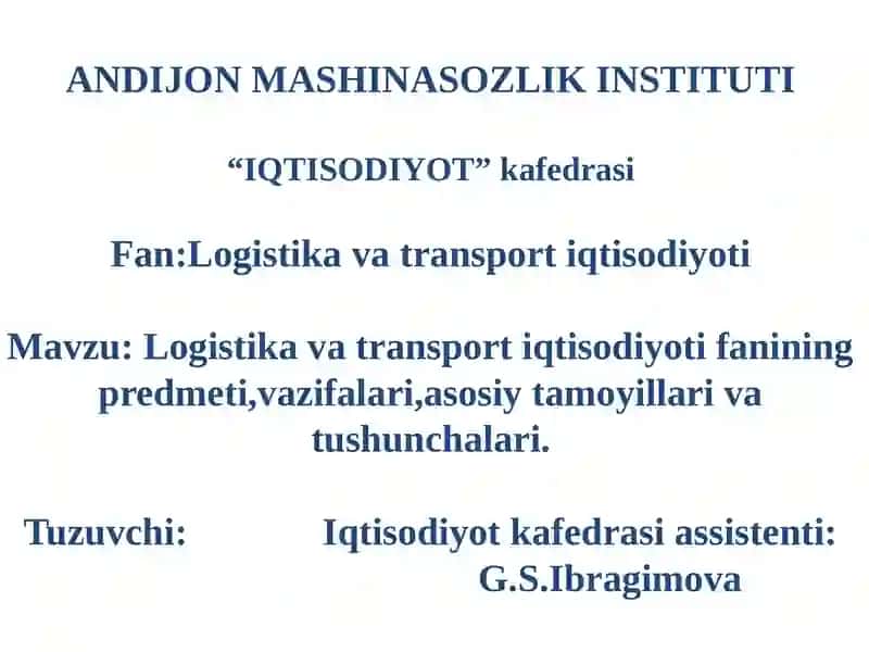 Logistika va transport iqtisodiyoti fani 2