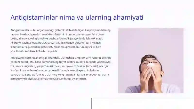 Antigistamin guruh preparatlarining klinik farmakologiyasi 2
