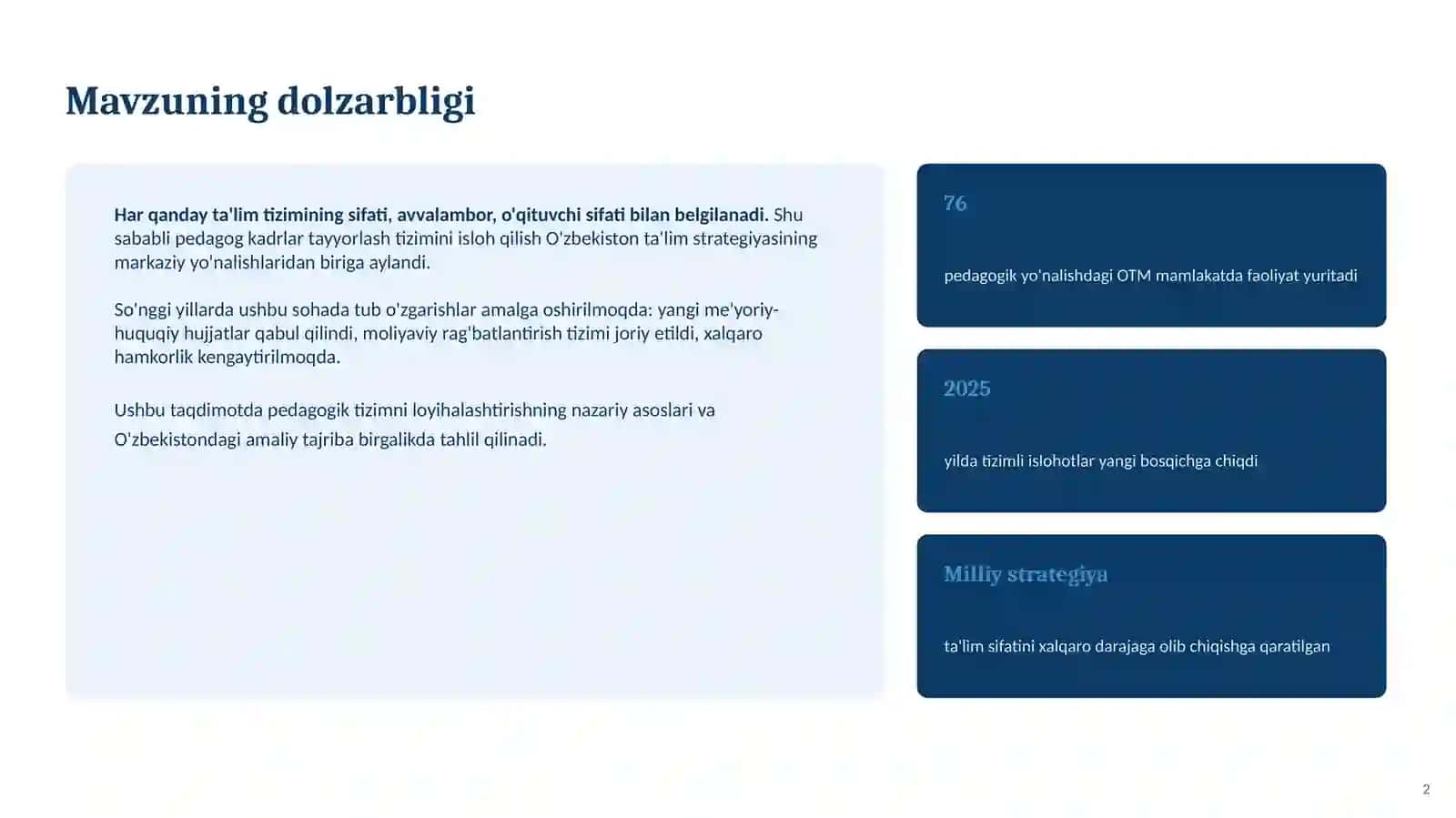 O'ZIGA XOSLIKLAR VA PEDAGOGIK TIZIMNI LOYIHALASHTIRISH 2