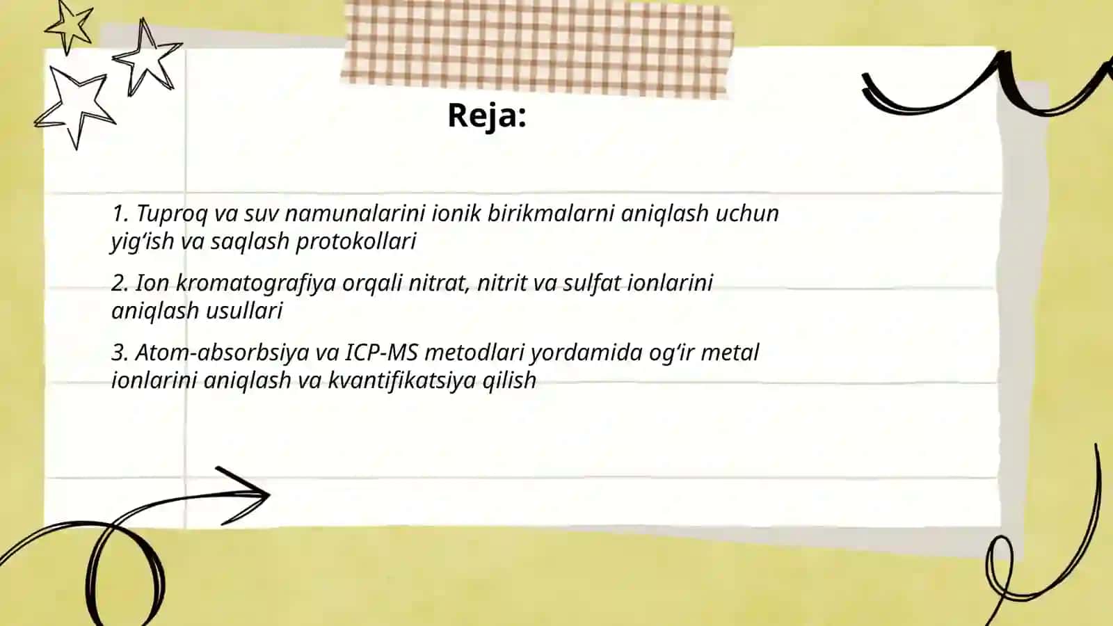 Tuproq va suvning ifloslanishida ion bogʻlanishli birikmalarni aniqlash 2
