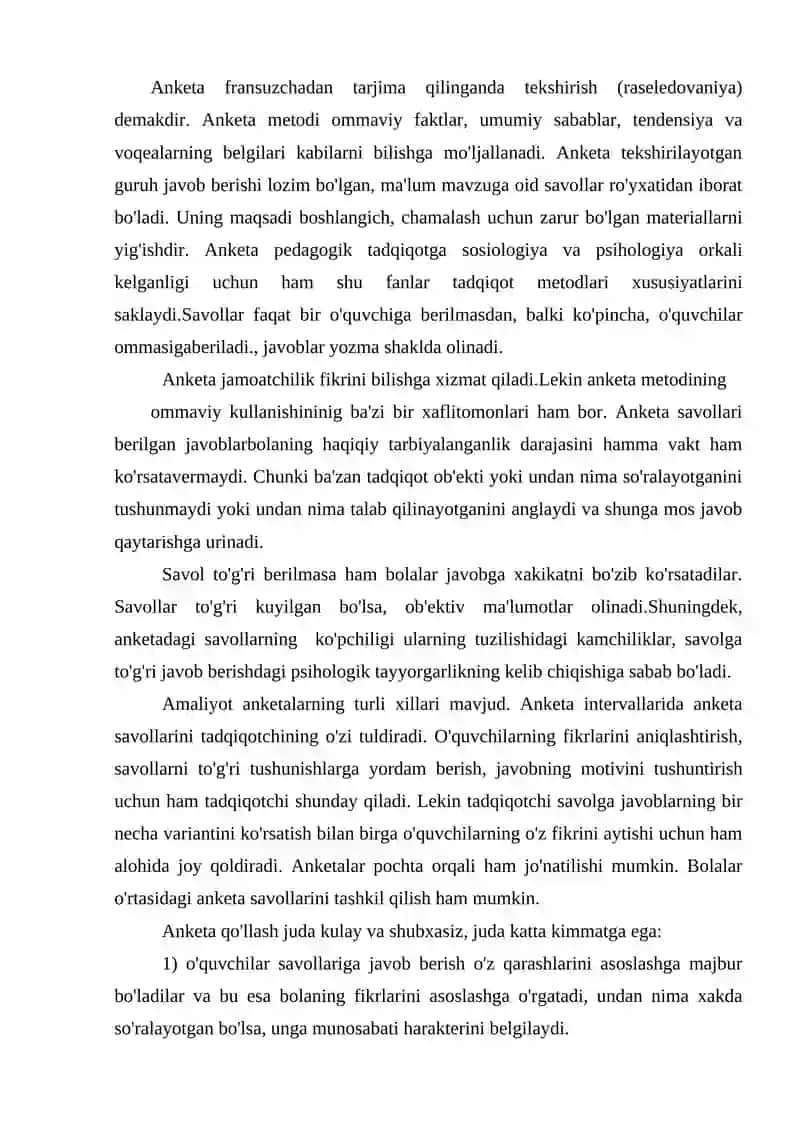 Anketa, test va suhbat metodlari 2