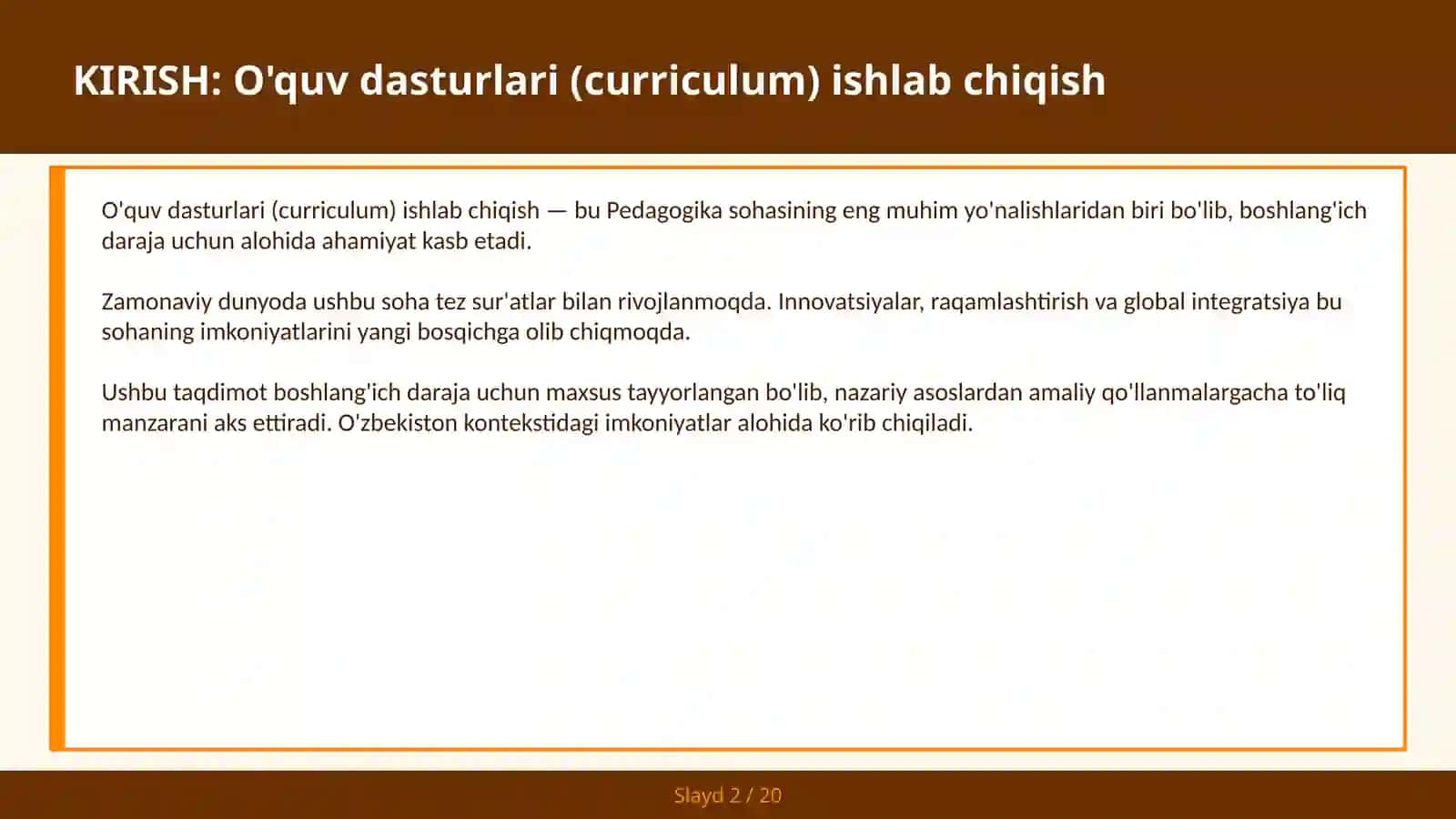 O'quv dasturlari (curriculum) ishlab chiqish 2