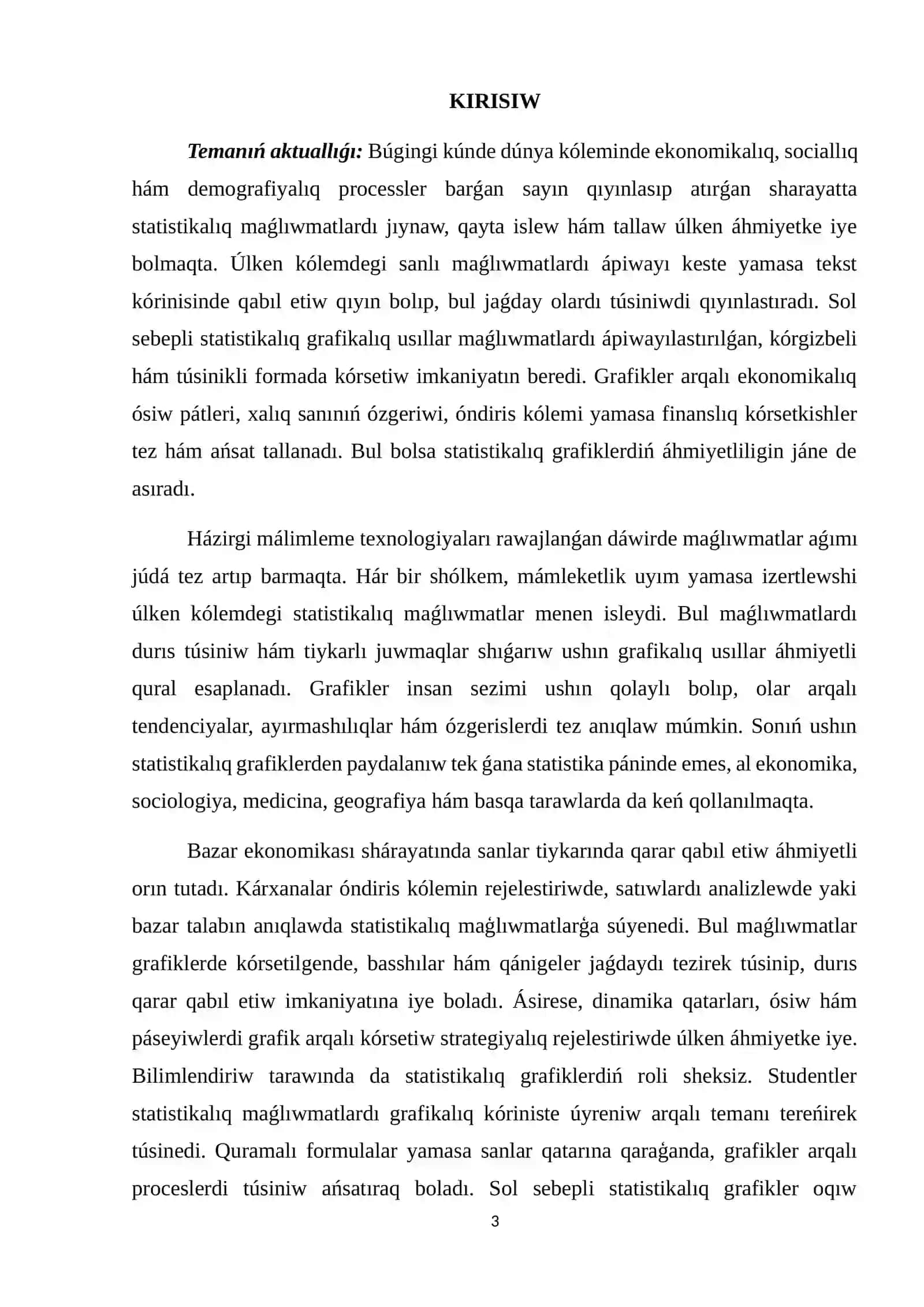 Statistikalıq grafikalıq usıllar, grafik túrleri hám olardı dúziw qaģıydaları 2