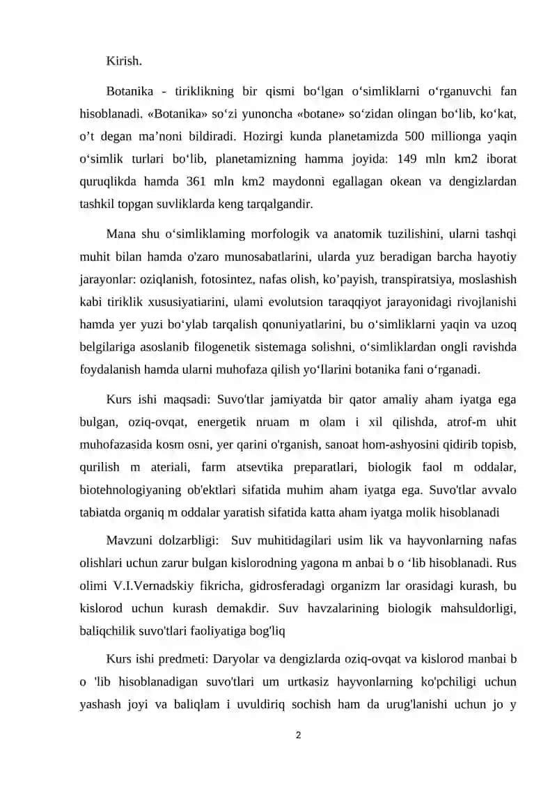 YASHIL SUVO’TLAR BO’LIMINING O’ZBEKISTONDA TARQALGAN TURLARI 2