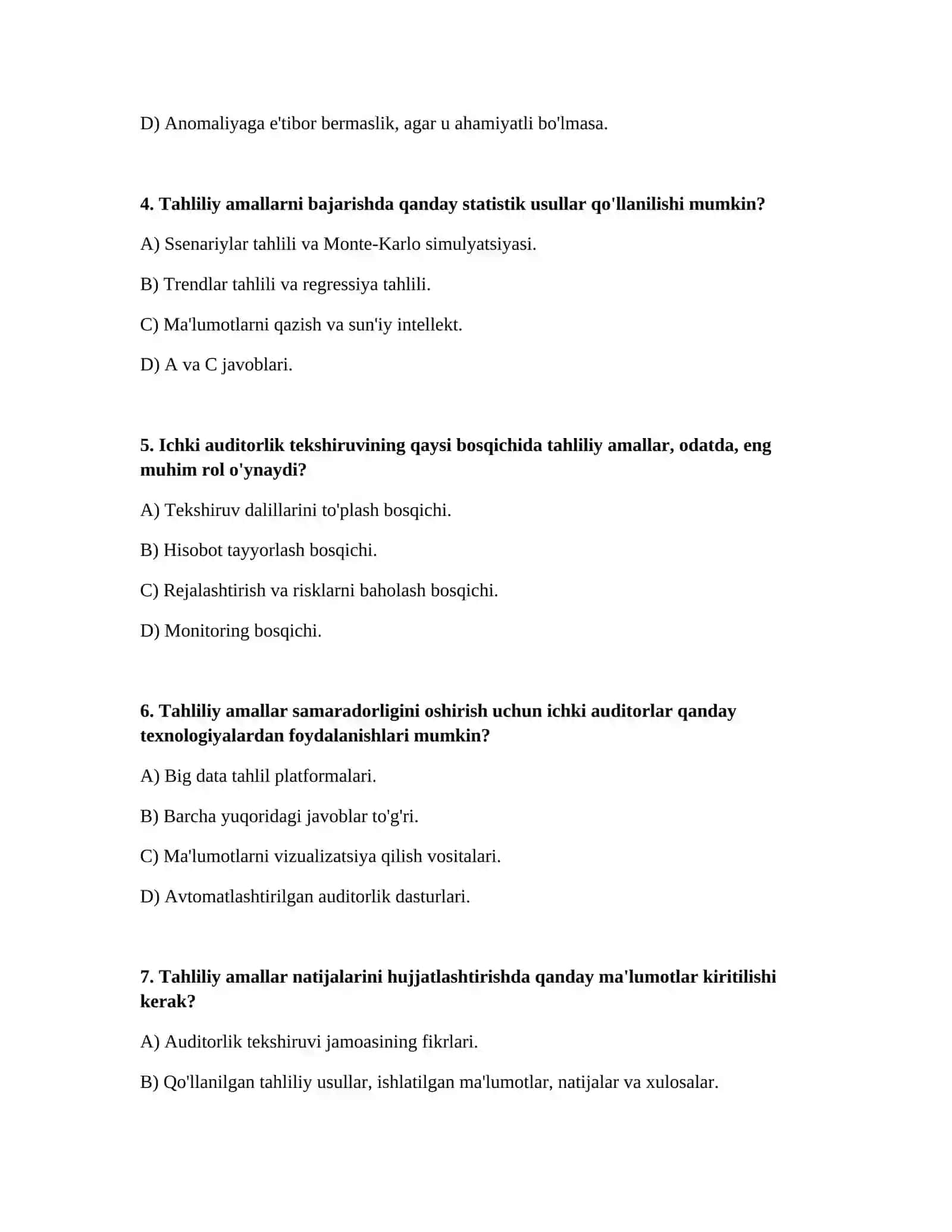 Ichki auditorlik tekshiruvi bosqichlarida tahliliy amallarni bajarish tartibi va ketma- ketligi 2