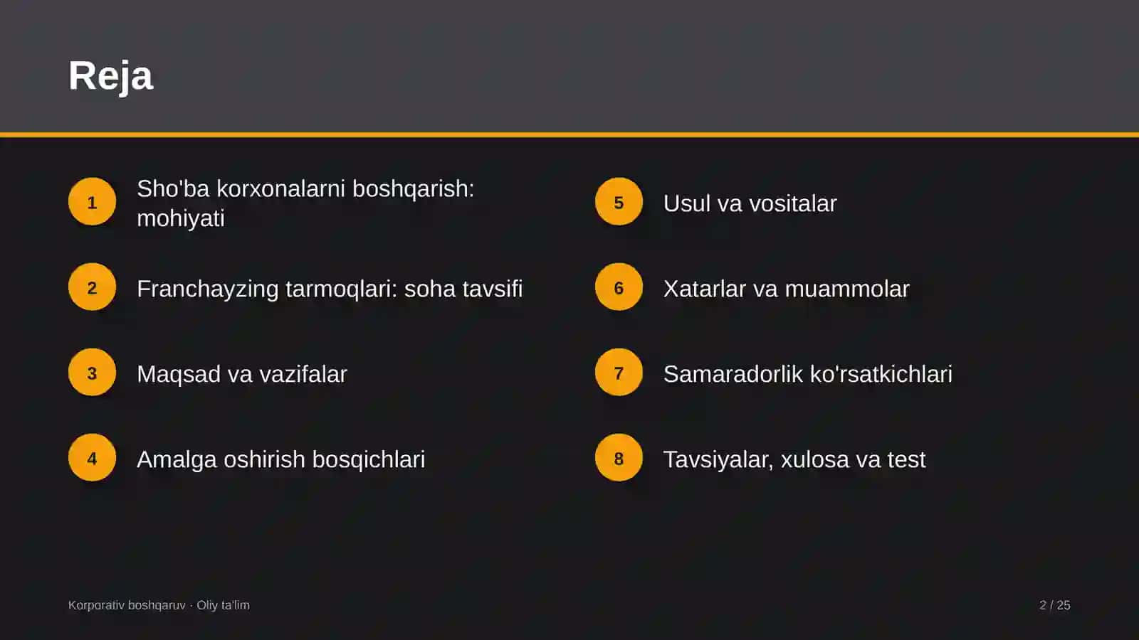 franchayzing tarmoqlarida sho'ba korxonalarni boshqarish 5662 2