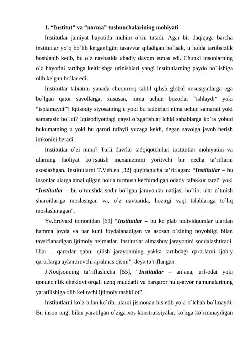 Jahon amaliyotida keng tarqalgan institutlar faoliyati haqida jadval va diagramma tuzish 2