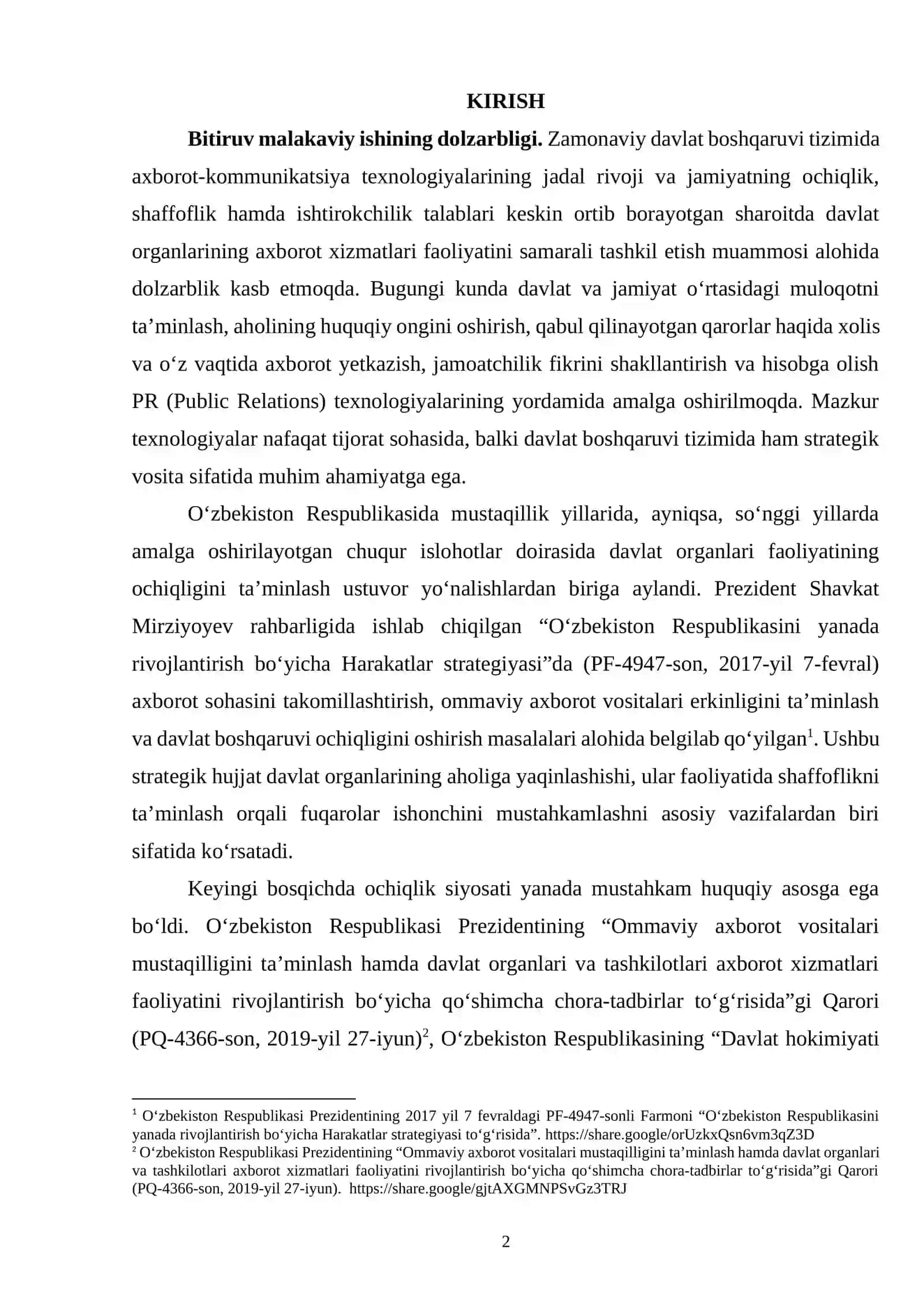 DAVLAT ORGANI AXBOROT XIZMATINING SAMARALI FAOLIYATINI TASHKIL ETISHDA PR TEXNOLOGIYALARINING AHAMIYATI (BOJXONA QOʻMITASI MISOLIDA) 2