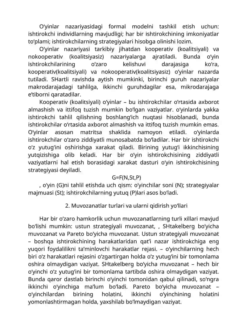 O‘yinlar nazariyasi va o‘zaro hamkorliklarni modellashtirish 2