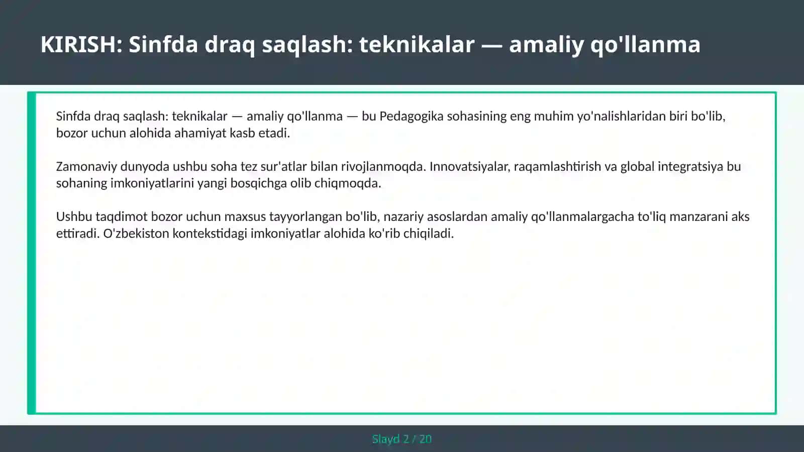 Sinfda draq saqlash: teknikalar — amaliy qo'llanma 2