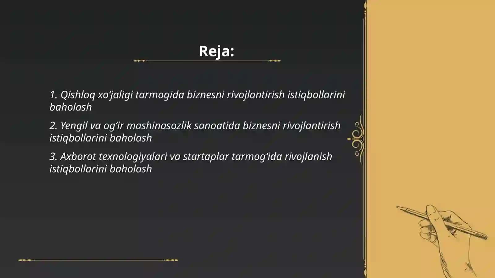 Turli tarmoqlarda biznesni rivojlantirish istiqbollari baholash 2