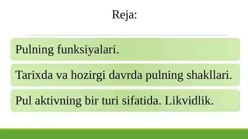 Zamonaviy moliya tizimida pul 2