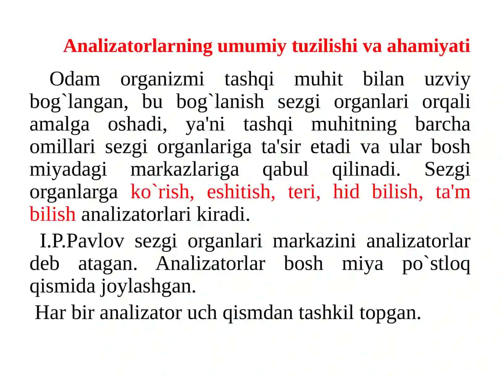 Analizatorlarning tuzilishi (ko'ruv, eshituv) 2