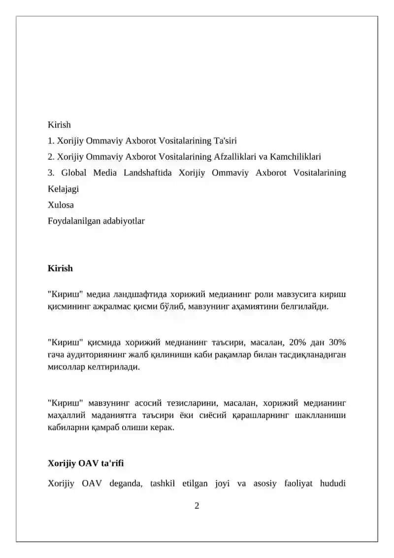 Xorijiy ommaviy axborot vositalarining media makonidagi o'rni 2