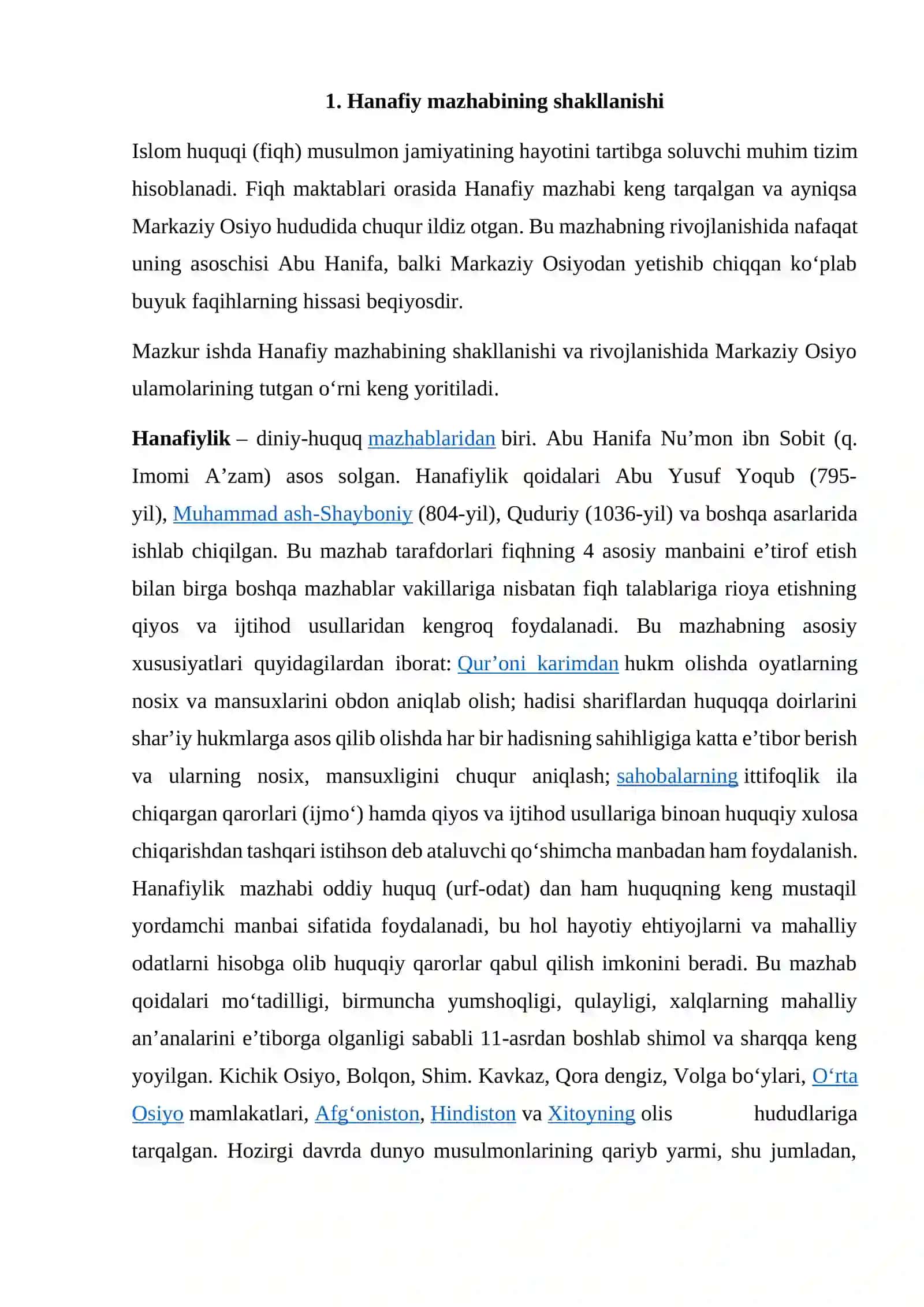 Hanafiy mazhabi rivojida Markaziy Osiyo faqihlarining ro’li va hissasi 2
