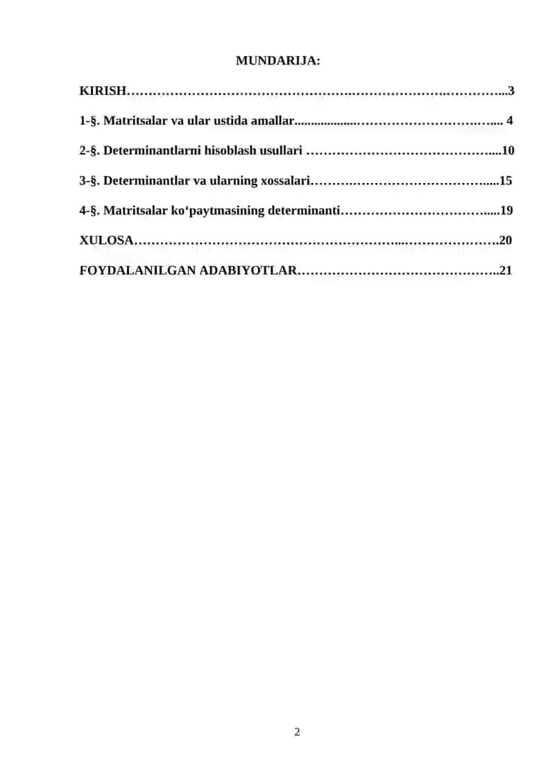 Matritsalar ko‘paytmasining determinanti 2