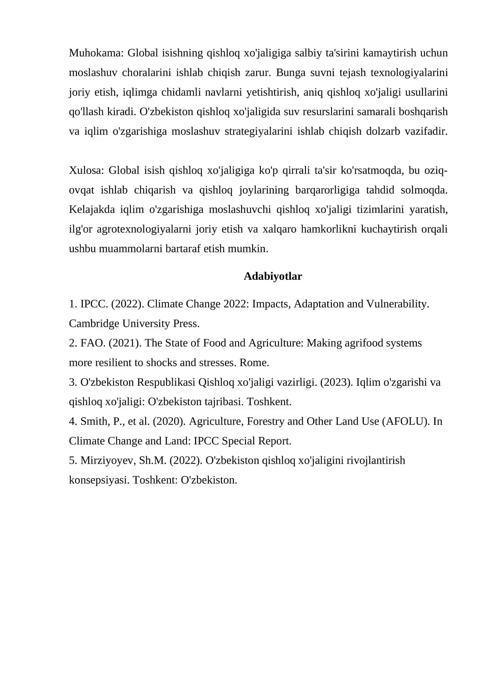 GLOBAL ISISHNING QISHLOQ XO'JALIGIGA TA'SIRI 2
