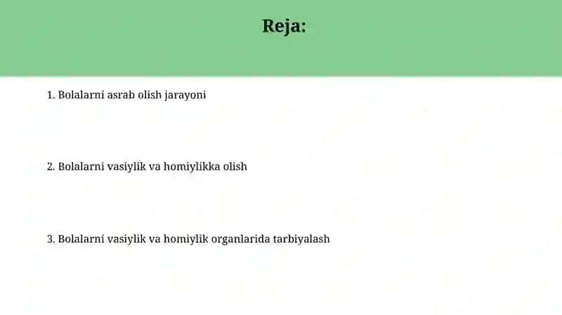 Vasiylik va homiylik organining bolalarni farzandlikka olish va oilaga tarbiyaga berish 2