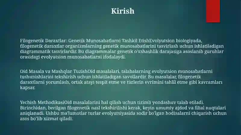 Filogenetik Daraxtga Oid Masala Va Mashqlar Tuzish Hamda Yechish Metodikasi 2
