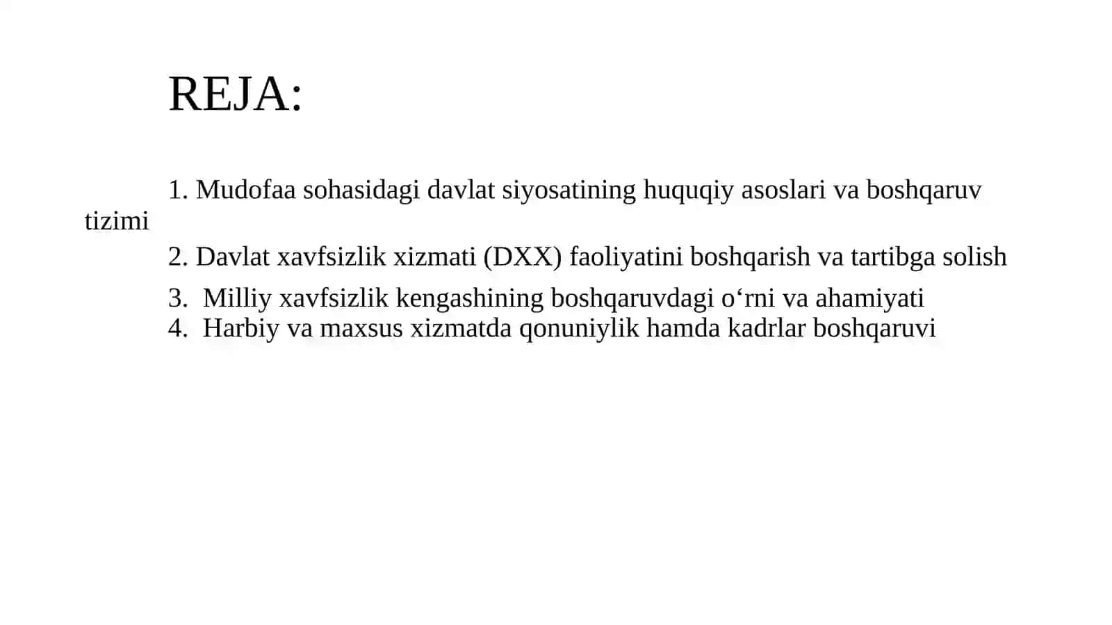 MUDOFA VA DAVLAT XAVFSIZLIK XIZMATI SOHASIDA DAVLAT BOSHQARUVI 2