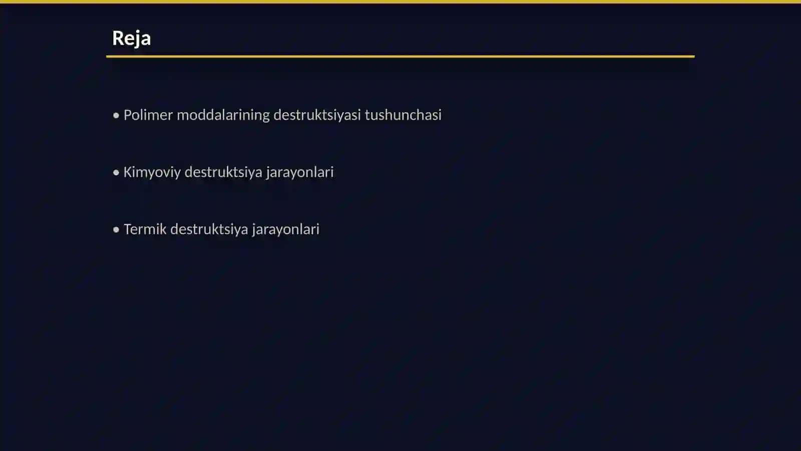 Polimer moddalarining destruktsiyasi: kimyoviy destruktsiyasi,termik destruktsiyasi 2