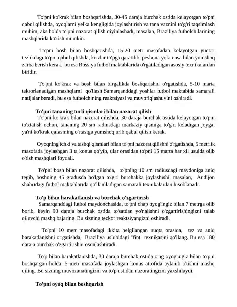 Futbol o'yinlarida to'pni boshqarish texnikasini o'rgatish 2