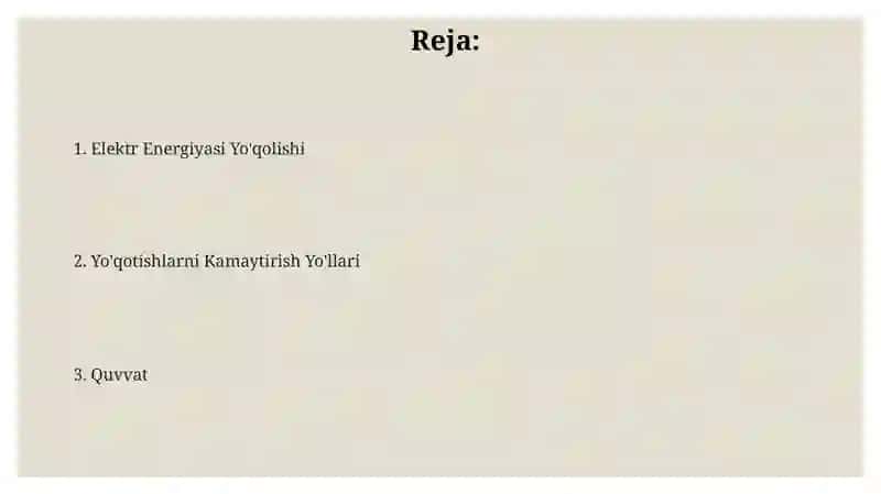 Quvvat va elektr energiyasining yoʻqotilishi 2