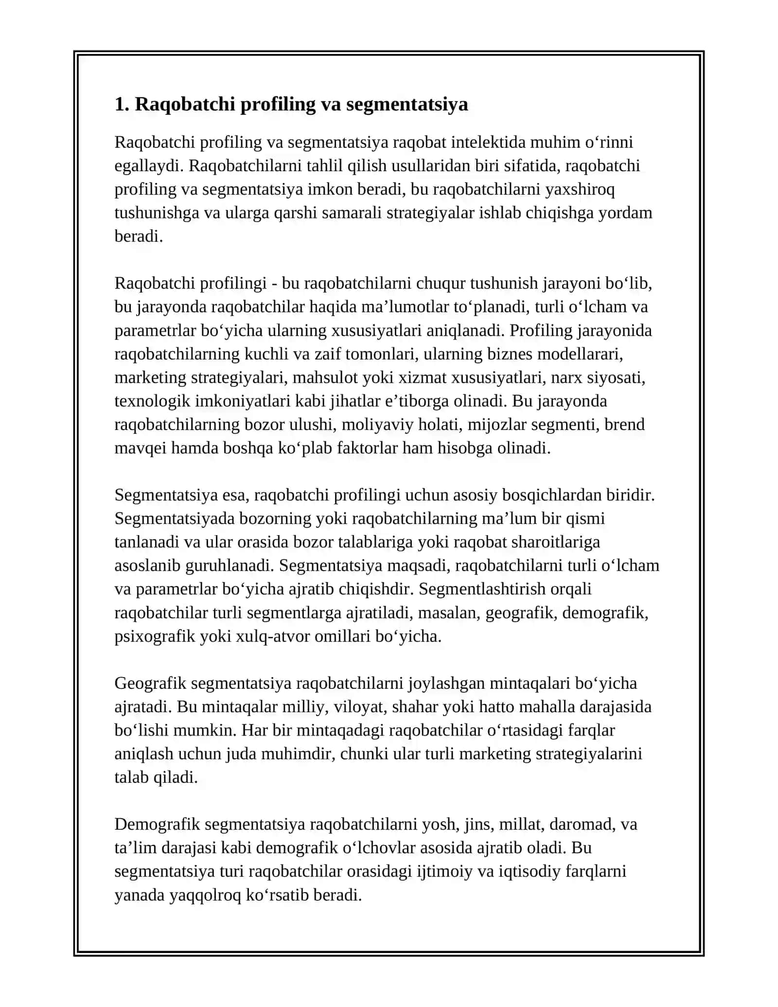 RAQOBAT INTELEKTI:RAQOBATCHILARNI TAHLIL QILISH USULLARI 2