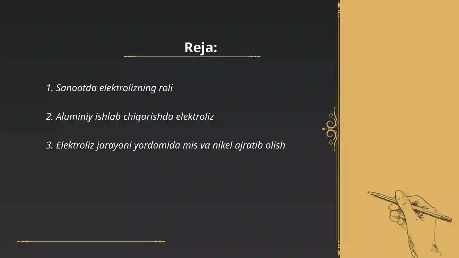 Sanoatda elektroliz jarayonining qolanilishi 2