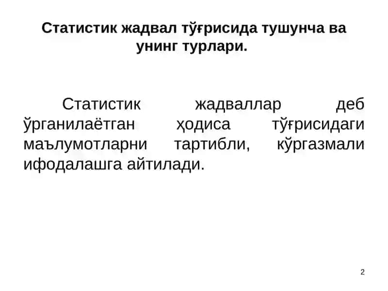 ЖАДВАЛ ВА ГРАФИКЛАР 2