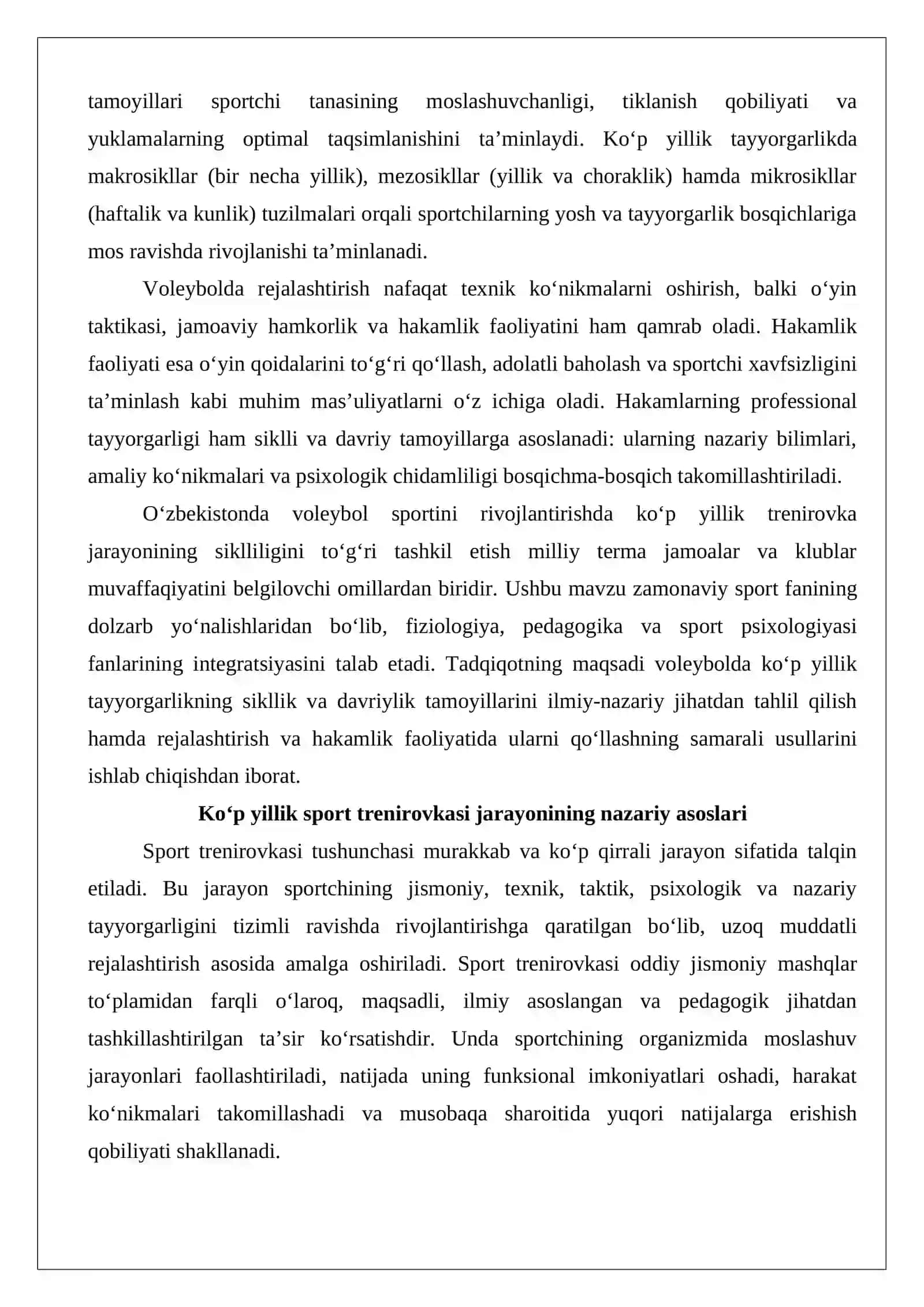Ko‘p yillik sport trenirovkasi jarayonining siklliligi va davriyligi 2