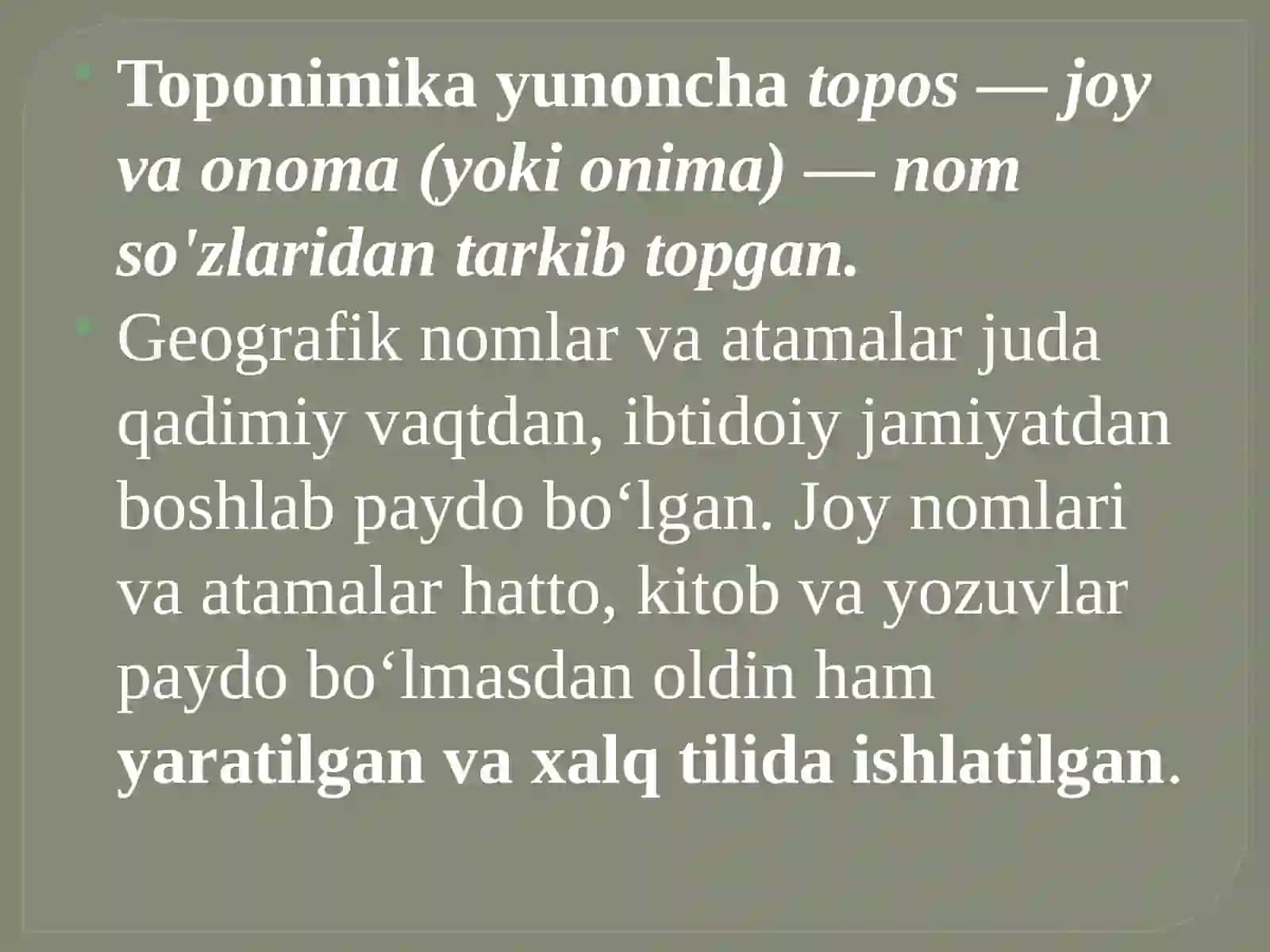 Toponimika fanipredmeti tadqiqot ob’ekti 2