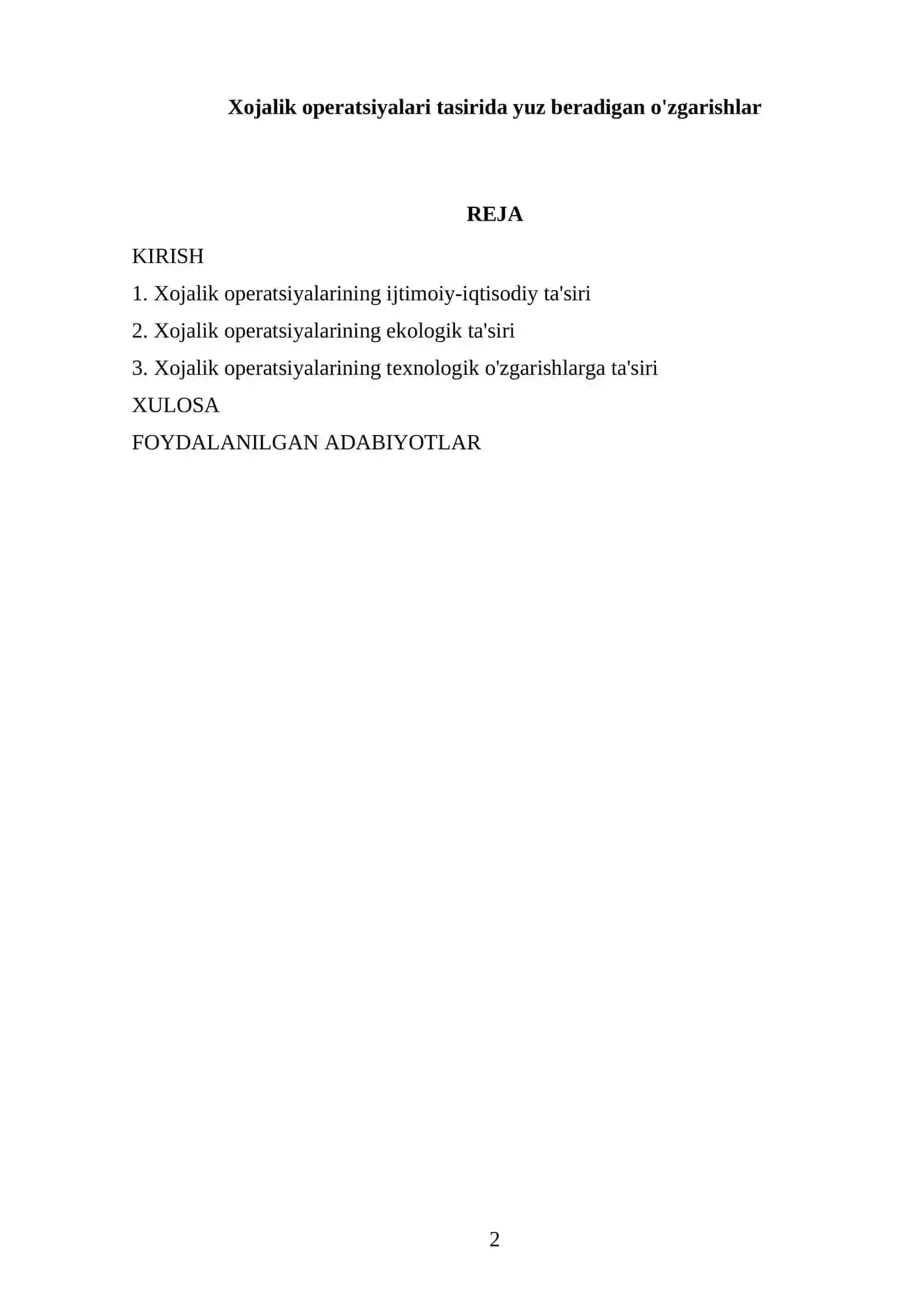 Xojalik operatsiyalari tasirida yuz beradigan o'zgarishlar 2