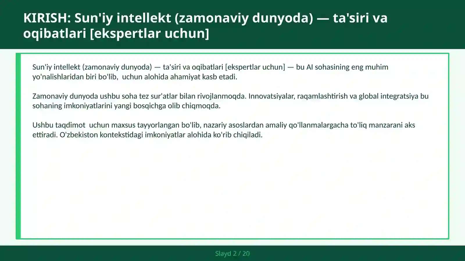 Sun'iy intellekt (zamonaviy dunyoda) — ta'siri va oqibatlari [ekspertlar uchun] 2