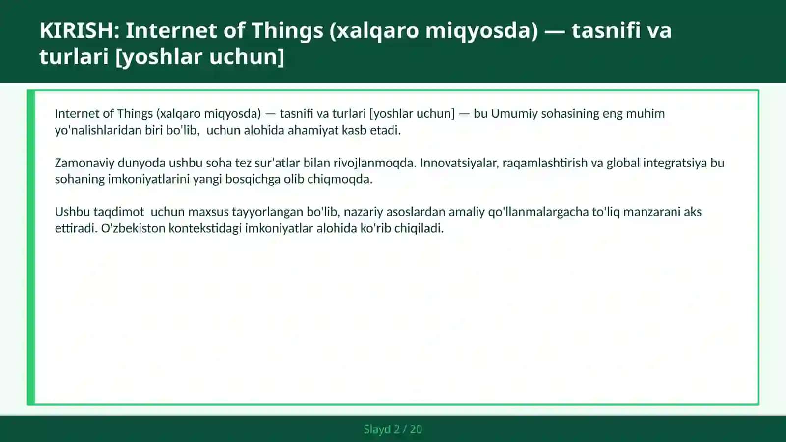 Internet of Things (xalqaro miqyosda) — tasnifi va turlari [yoshlar uchun] 2