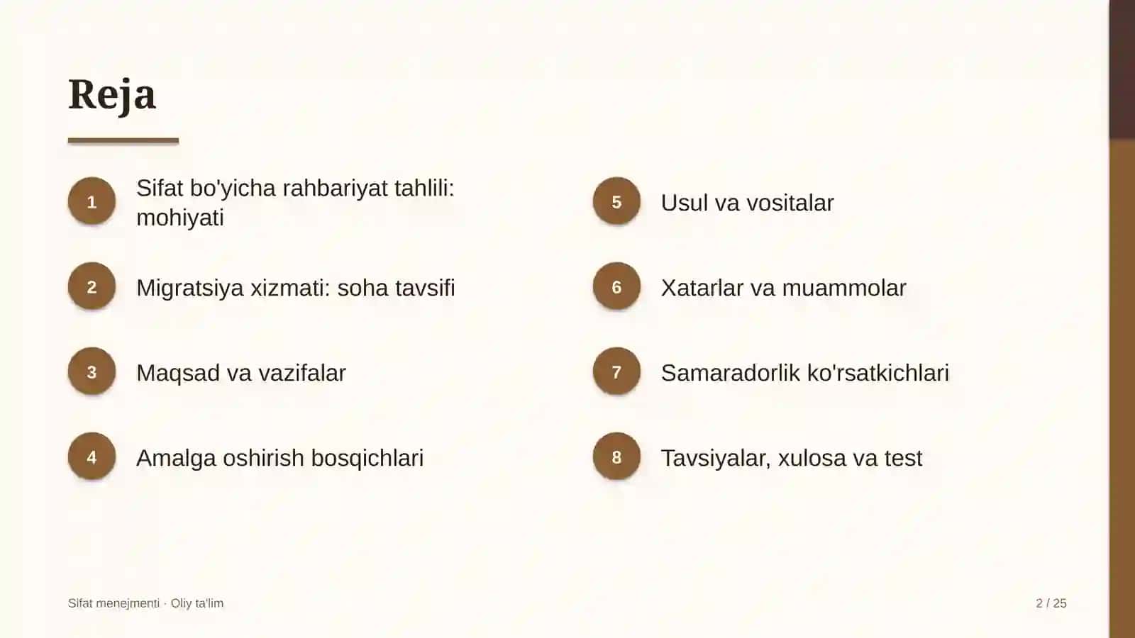 migratsiya xizmatida sifat bo'yicha rahbariyat tahlilini o'tkazish 6545 2