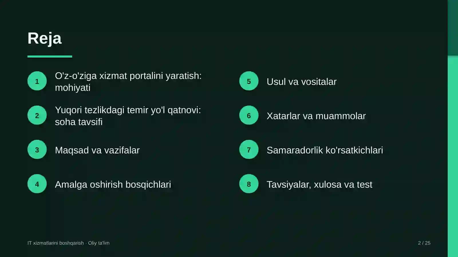 Yuqori tezlikdagi temir yo'l qatnovida foydalanuvchilar uchun o'z-o'ziga xizmat portalini yaratish 2