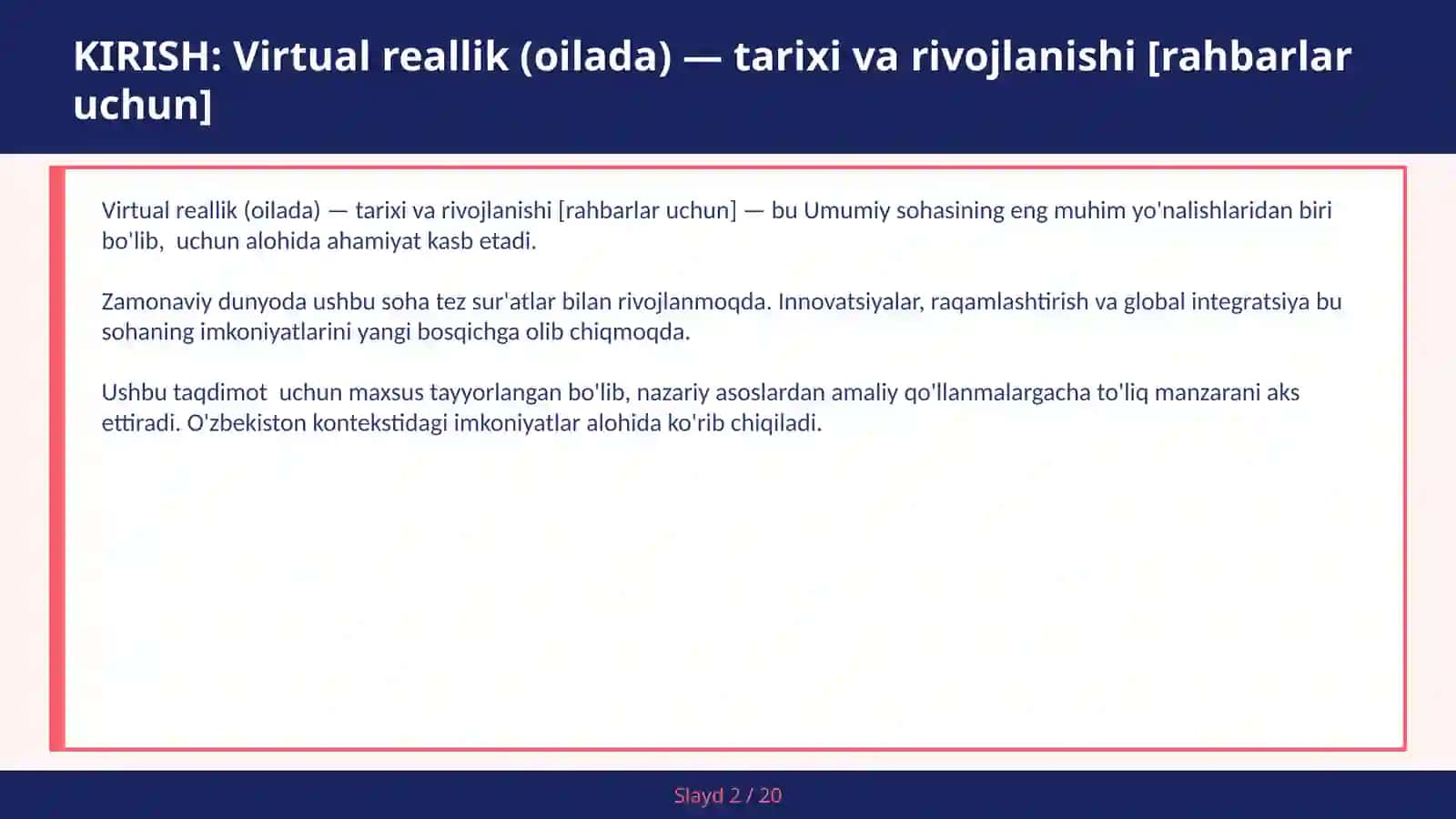 Virtual reallik (oilada) - tarixi va rivojlanishi [rahbarlar uchun] 2